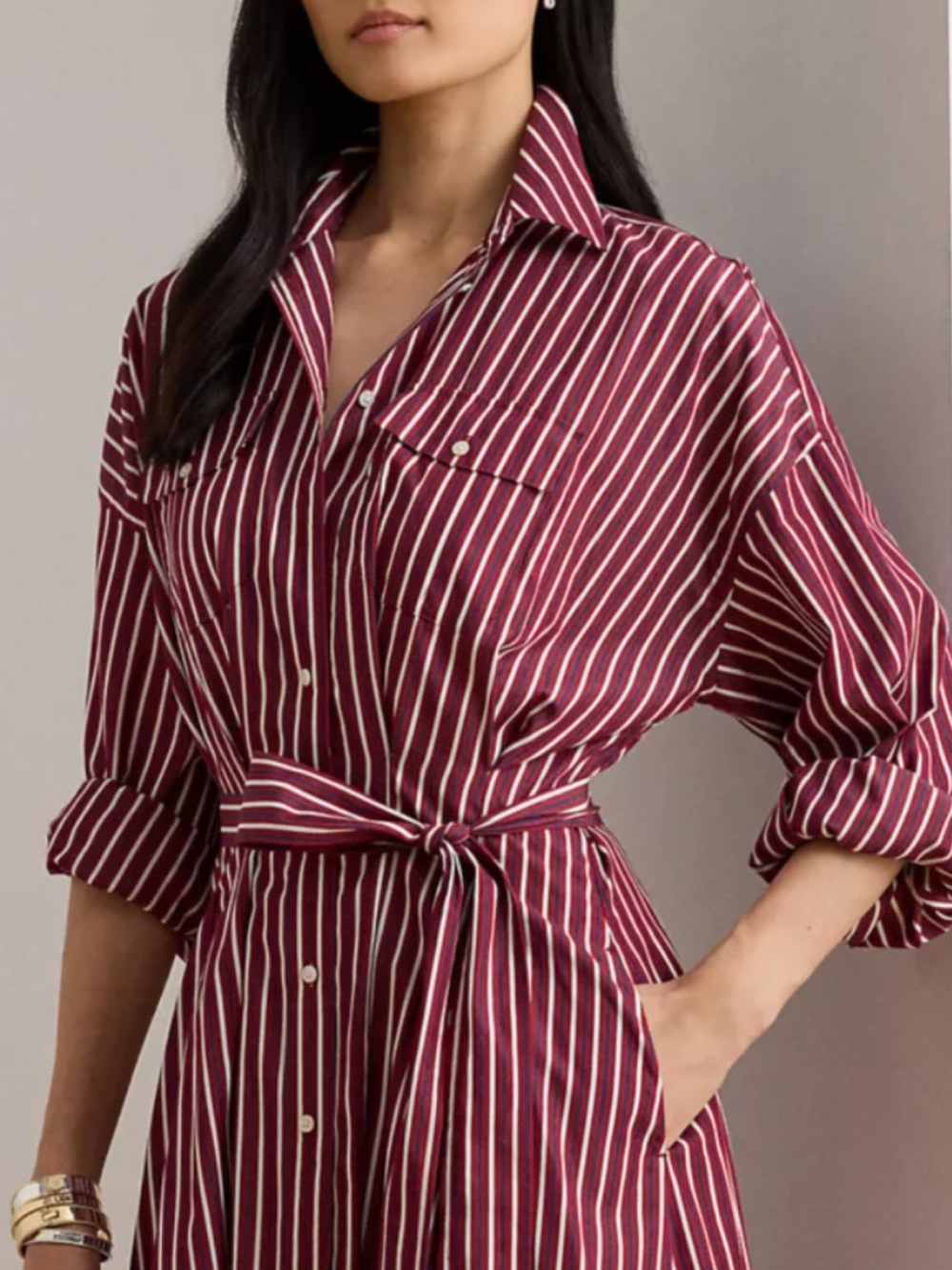 Ralph Lauren Striped Tie-Waist Shirt Dress